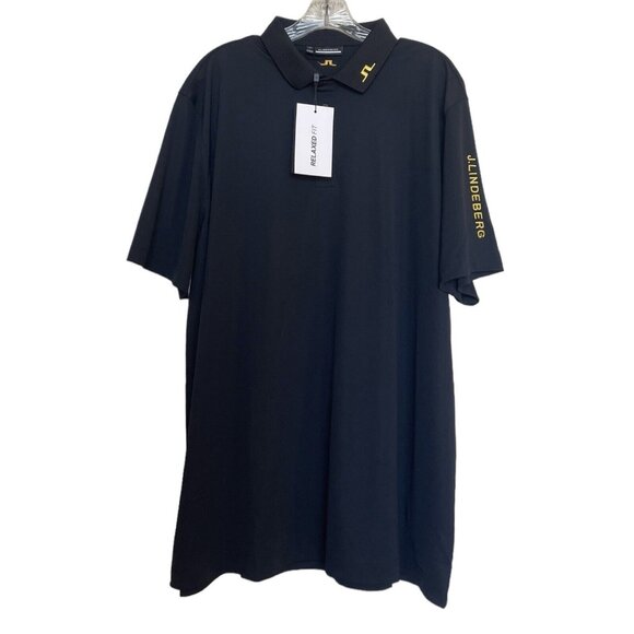 J Lindeberg Golf Polo Shirt Mens Size XL‎ Black Your Tech Relaxed Fit